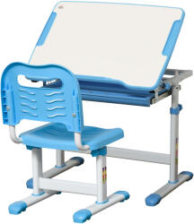 HomCom Irodagarnitúra gyerekszékkel Homcom, Acél/MDF, 6-12 éves korig, 66x47x52-77cm, kék/szürke (312-064)