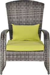  Kerti szék, Adirondack, Párna és kartámasz, Szintetikus rattan, 65x86x90cm, Szürke / Zöld (867-068GN)