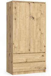 AKORD Furniture Factory Artisan Tölgy Szekrény S90 2 Ajtós 2 Fiókos - 180x90x51 cm, Matt Felülettel, ABS Élfóliával, Összeszerelésre Kész, Praktikus Tárolás és Stílusos Megjelenés
