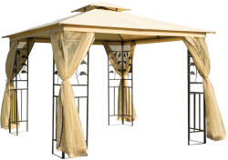  Kerti pavilon sátor, oldalháló, acél / poliészter, 3x3m, bézs