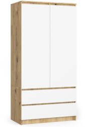 AKORD CLP 2 Ajtós, 2 Fiókos Szekrény - Dió Artisan/Fehér, 90x180x51 cm, ABS szegély, 4 polc, Önálló Összeszerelésre (SCHRANKS902D2SZARTWEISSPK)