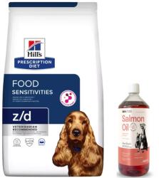 Hill's Hill's PD Prescription Diet Canine z/d táplálékérzékenység 10kg + Lab-V 100% lazacolaj kutyáknak és macskáknak minden korosztály számára 1000ml hidegen sajtolva