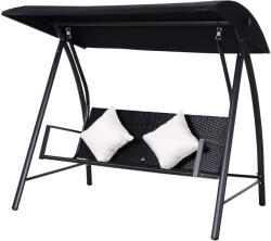Outsunny Hintaágy, 3 személyes, rattan és vas, párnákkal és esernyővel, fekete (01-0837)