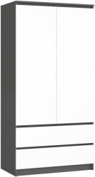 AKORD Szekrény S90 Grafit Szürke/Fehér, 2 Ajtós, 2 Fiókos, CLP Rendszer, Mat Bevégzés, Laminált Lemez, Könnyű Összeszerelés - 90 cm x 180 cm x 51 cm (SCHRANKS902D2SZGRAPHWEISSPK)
