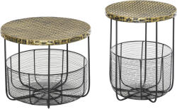 Outsunny 84B-490, 2 dohányzóasztal készlet kosarakkal, fém, fekete / bronz