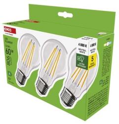 EMOS LED izzó Filament A60-körte / E27 / 3, 8 W (60 W) / 806 lm / természetes fehér. 3db/doboz