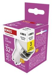 EMOS LED izzó Classic MR16 ezüst/ GU10 / 3 W (32 W) / 345 lm / Természetes fehér