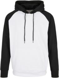 Build Your Brand Férfi kontrasztos Raglan kapucnis pulóver 4XL fehér|fekete