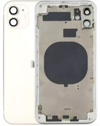  Apple iPhone 11 középső keret akkufedéllel, hátlappal, kamera lencsével fehér, Gyári Grade A