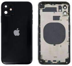 Apple iPhone 11 középső keret akkufedéllel, hátlappal, kamera lencsével fekete, Gyári Grade A