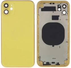 Apple iPhone 11 középső keret akkufedéllel, hátlappal, kamera lencsével sárga, Gyári Grade A