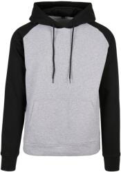 Build Your Brand Férfi kontrasztos Raglan kapucnis pulóver M fekete|szürke