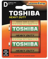 Toshiba HEAVY DUTY R20 D 1, 5 V cink-szén elemek buborékfólia 2db (TOSBAT0320A)