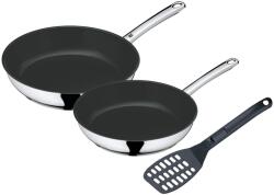 WMF Set tigaie 3 bucati, tigaie inductie 24, 28 cm, cu spatula, acoperit cu otel inoxidabil Cromargan, acoperire ceramica, sigur pentru cuptor (741619990)