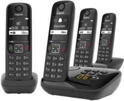 Gigaset AS690A Quattro - 4 telefoane DECT fara fir cu robot telefonic - afisaj de contrast usor de citit - sunet audio stralucitor - operare usoara - protectie impotriva apelurilor, negru [versiunea germana]