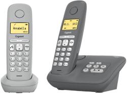 Gigaset A280A Duo - 2 telefoane fara fir DECT cu robot telefonic pentru cea mai buna comunicare cu afisaj grafic mare, calitate audio perfecta si functie hands-free, Gri + Gri Medio