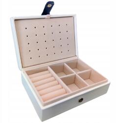 Korbi Ékszerdoboz, ékszertartó láda, fehér, rózsaszín belső, 16.5cm széles (EX-C6PI)