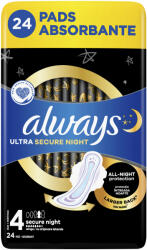 Always Ultra Secure Night (4-es méret) Szárnyas egészségügyi betét 24 db (8006540093764)