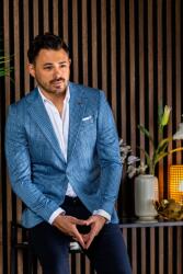 Elite Fashion Égszín kék kockás slim fit sportzakó - 50 ( m )