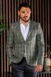 Elite Fashion Mohazöld kockás slim fit sportzakó - 54 ( l )