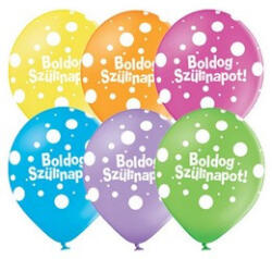  Szülinapi latex lufi 11" 28cm 6db Boldog szülinapot! vegyes (LUFI732311)