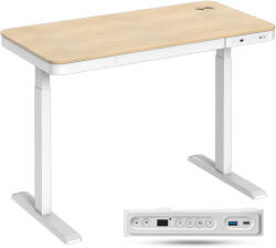 StableDesk Birou Reglabil Electric pe Inaltime StableDesk All-In-One, 1 Motor, Incarcare Wireless, Sertar Depozitare Integrat, Suport Carlig pentru Genti/Casti, (SD-127-LEMN)