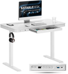 StableDesk Birou Reglabil Electric pe Inaltime StableDesk All-In-One, 1 Motor, Incarcare Wireless, Sertar Depozitare Integrat, Suport Carlig pentru Genti/Casti, (SD-127-AL)