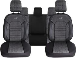 Panda Set Huse Scaune Auto pentru Ford Ecosport - Panda Belek, material textil cu piele ecologica, cu fermoare pentru bancheta rabatabila, gri inchis cu negru, 11 piese