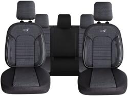 Panda Set Huse Scaune Auto pentru Suzuki Swift - Panda Belek, material textil cu piele ecologica, cu fermoare pentru bancheta rabatabila, gri cu negru, 11 piese