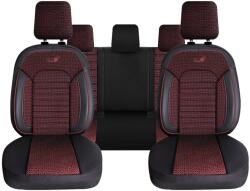 Panda Set Huse Scaune Auto pentru Land Rover Evoque - Panda Belek, material textil cu piele ecologica, cu fermoare pentru bancheta rabatabila, visiniu cu negru, 11 piese