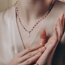  Colier din Argint cu Mărgele de Turmalină Naturală și Pandantiv Religios (EMAc107)