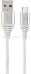Gembird USB-C -> USB-A 2.0 M/M adatkábel 1m ezüst-fehér szövet borítás (CC-USB2B-AMCM-1M-BW2) (CC-USB2B-AMCM-1M-BW2)