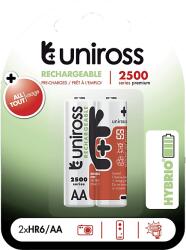 Uniross hybrio 2xAA ceruza tölthető akkumulátor 2500mAh, 2db/csomag (UH2AA2500) (UH2AA2500)