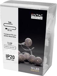 Entac Karácsonyi beltéri füzér, fém golyó, 10 LED, meleg fehér, 1m (2x AA) (ECL-MB-10WW) (ECL-MB-10WW)