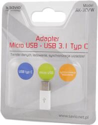 SAVIO AK-30/W Micro USB anya - Type-C apa átalakító fehér (SAVIO AK-30/W)