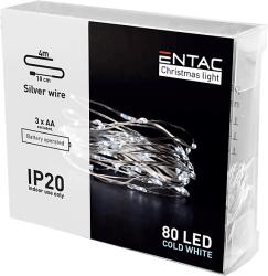 Entac Karácsonyi beltéri drótfüzér, 80 LED, hideg fehér, 4m (3x AA) (ECL-S80CW) (ECL-S80CW)