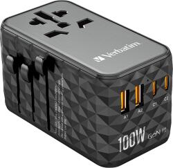 Verbatim UTA-06 GaN III utazó adapter 2xUSB-C PD 100W QC 4+, 2xUSB-A 3.0 csatlakozás (32121) (32121)