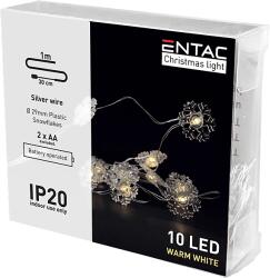 Entac Karácsonyi beltéri műanyag füzér, hópehely, 10 LED, meleg fehér, 1m (2x AA) (ECL-PSF2-10WW) (ECL-PSF2-10WW)