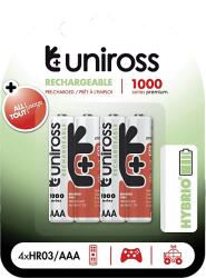 Uniross hybrio 4xAAA mikró tölthető akkumulátor 1000mAh, 4db/csomag (UH4AAA1000) (UH4AAA1000)