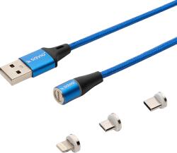 SAVIO 3 az 1-ben mágneses adatkábel, Lightning/Type-C/Micro-USB, 2 méter, kék (CL-157) (SAVIO CL-157)