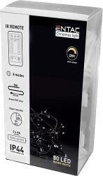 Entac Karácsonyi IP44 fényfüzér 50 LED, meleg fehér, 5m, IR távirányítóval (3x AA) (ECL-IR-50WW) (ECL-IR-50WW)
