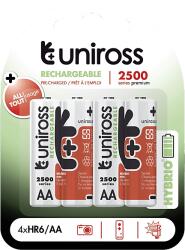 Uniross hybrio 4xAA ceruza tölthető akkumulátor 2500mAh, 4db/csomag (UH4AA2500) (UH4AA2500)