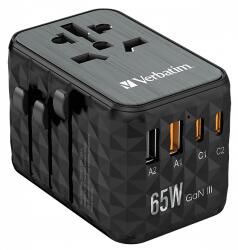 Verbatim UTA-05 GaN III utazó adapter 2xUSB-C PD 65W QC 4+, 2xUSB-A csatlakozás (32120) (32120)