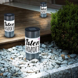  Napelemes Lámpa "Isten hozott felirattal" 21 cm, INOX, Hidegfehér (DO132006-ISTEN-HOZOTT)