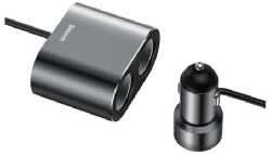 Baseus szivargyújtó adapter (elosztó, 2 szivargyújtó aljzat, 80W, 60cm) FEKETE