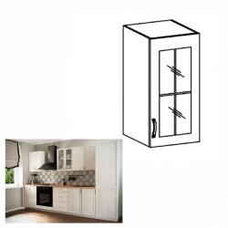 TEMPO KONDELA Felsőszekrény G40S üveggel, jobbos, fehér/sosna Andersen, SICILIA - sprintbutor