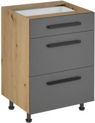 TEMPO KONDELA Alsó szekrény, artisan tölgy/szürke matt , fogantyúkkal, LANGEN D60S3 - sprintbutor