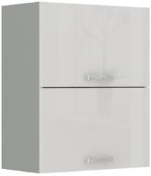 TEMPO KONDELA Felsőszekrény, fehér extra magasfényű/szürke, PRADO 60 GU-72 - sprintbutor