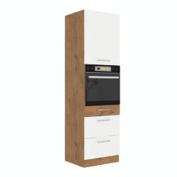 TEMPO KONDELA Magas szekrény beépített sütőnek, lancelot tölgy/ fehér extra magas fényű HG, VEGA 60 DPS-210 3S 1F - sprintbutor