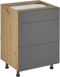 TEMPO KONDELA Alsó szekrény, artisan tölgy/szürke matt, LANGEN D60S3 - sprintbutor